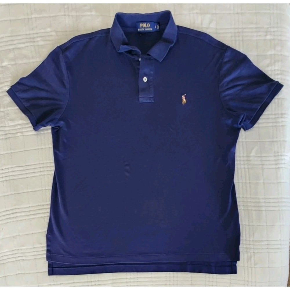 Polo Ralph Lauren Men's Large‎ Navy  Cotton Short Sleeve Polo Shirt Pony Logo